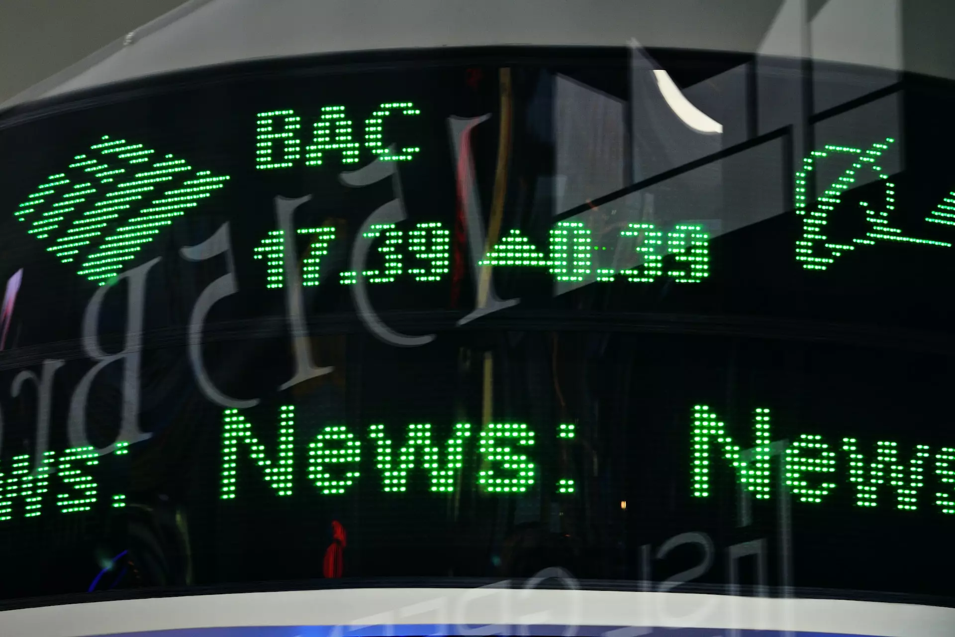 Close up view of a New York Stock Exchange ticker screen