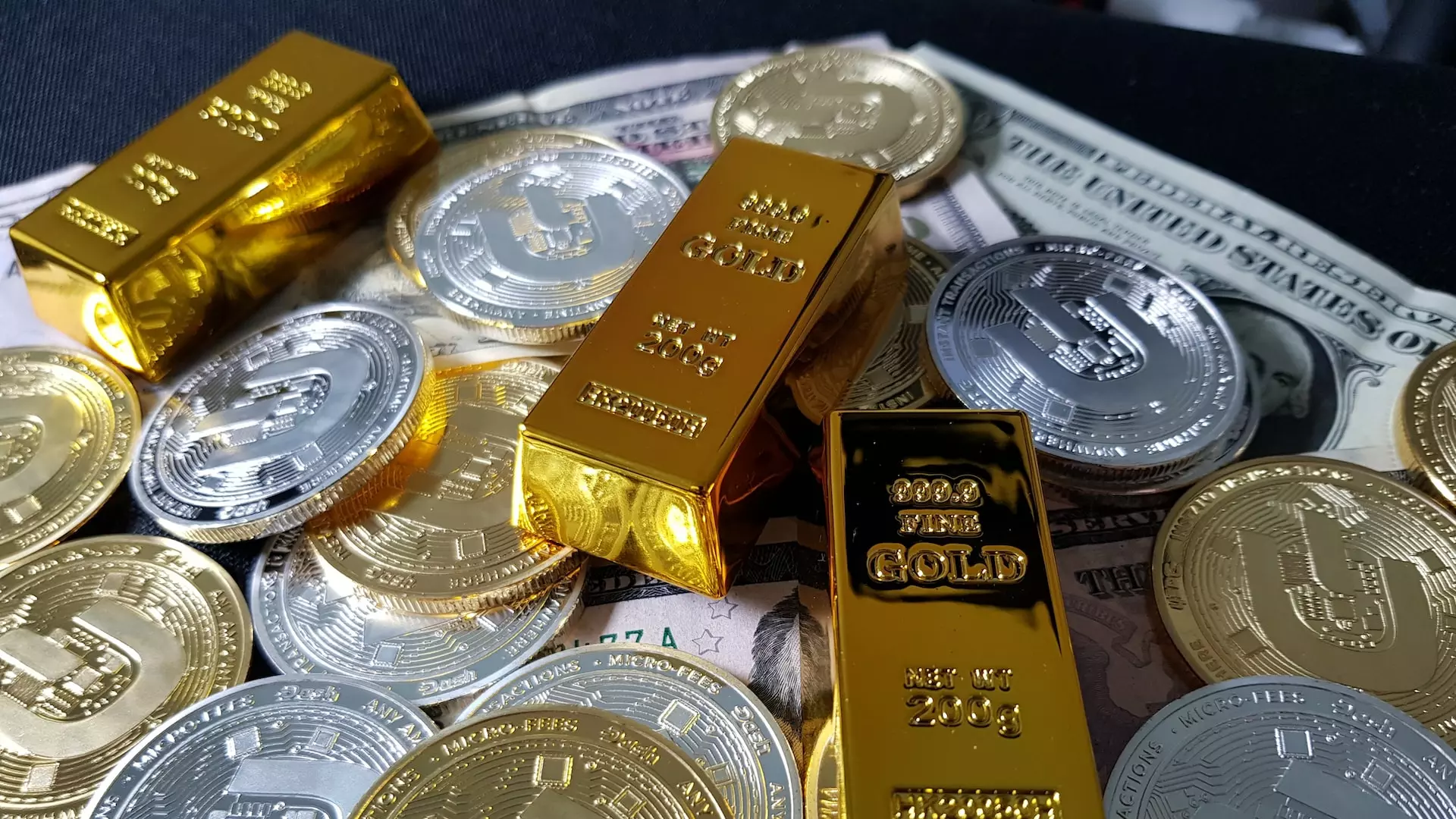 Gold bullion and physical cryptocurrency coins