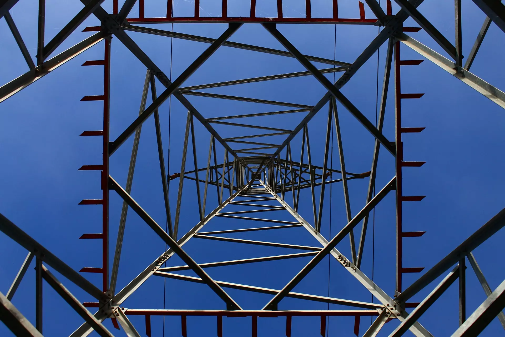 Electricity pylon viewed from below