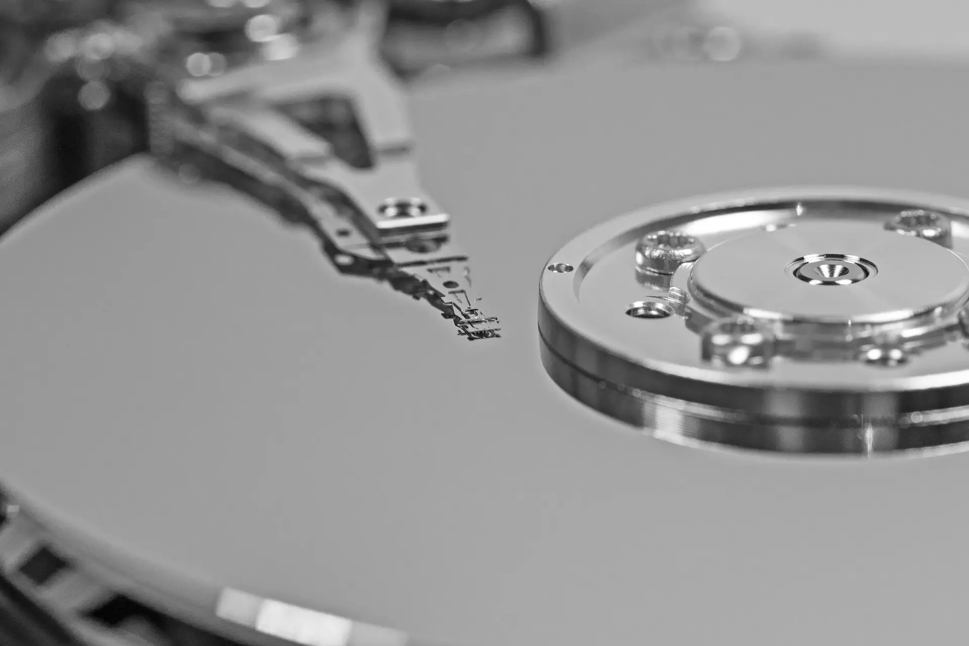 Close up view of a hard disk drive