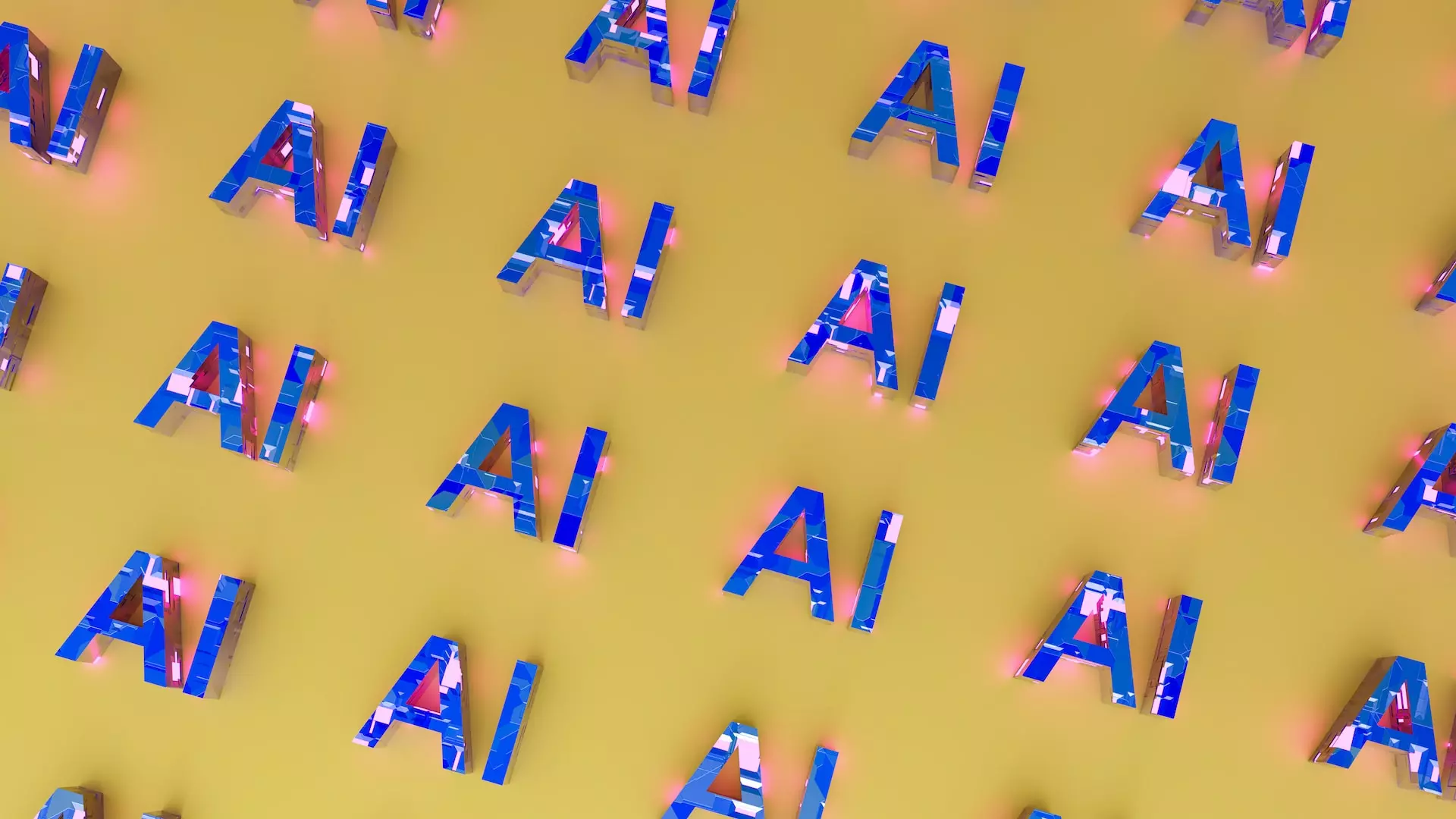 Multiple blue letters spelling 'AI' on a yellow background