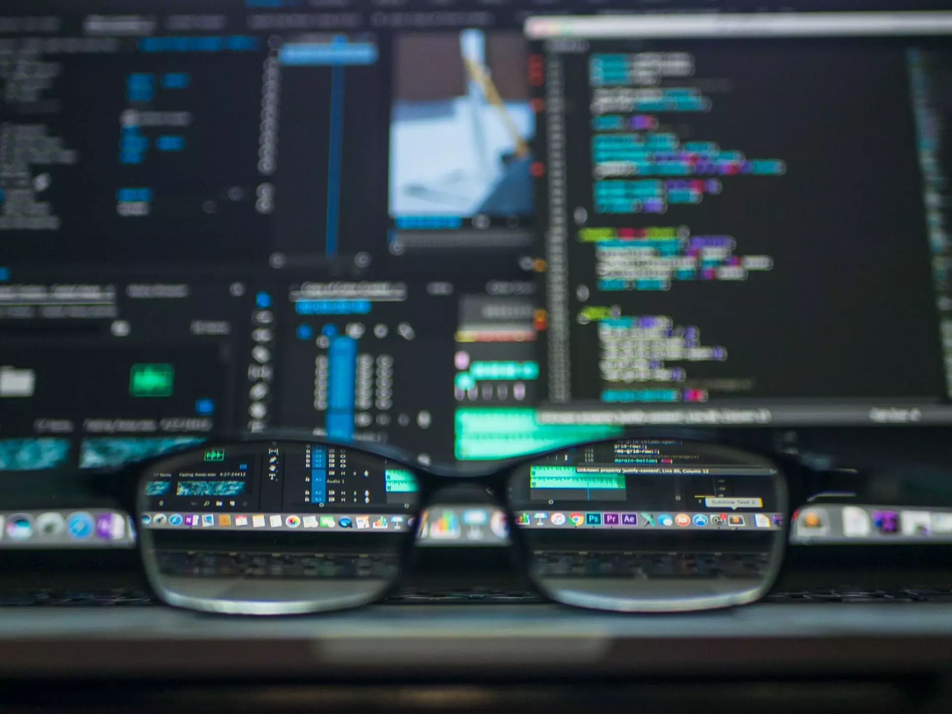 A pair of glasses in front of computer screen